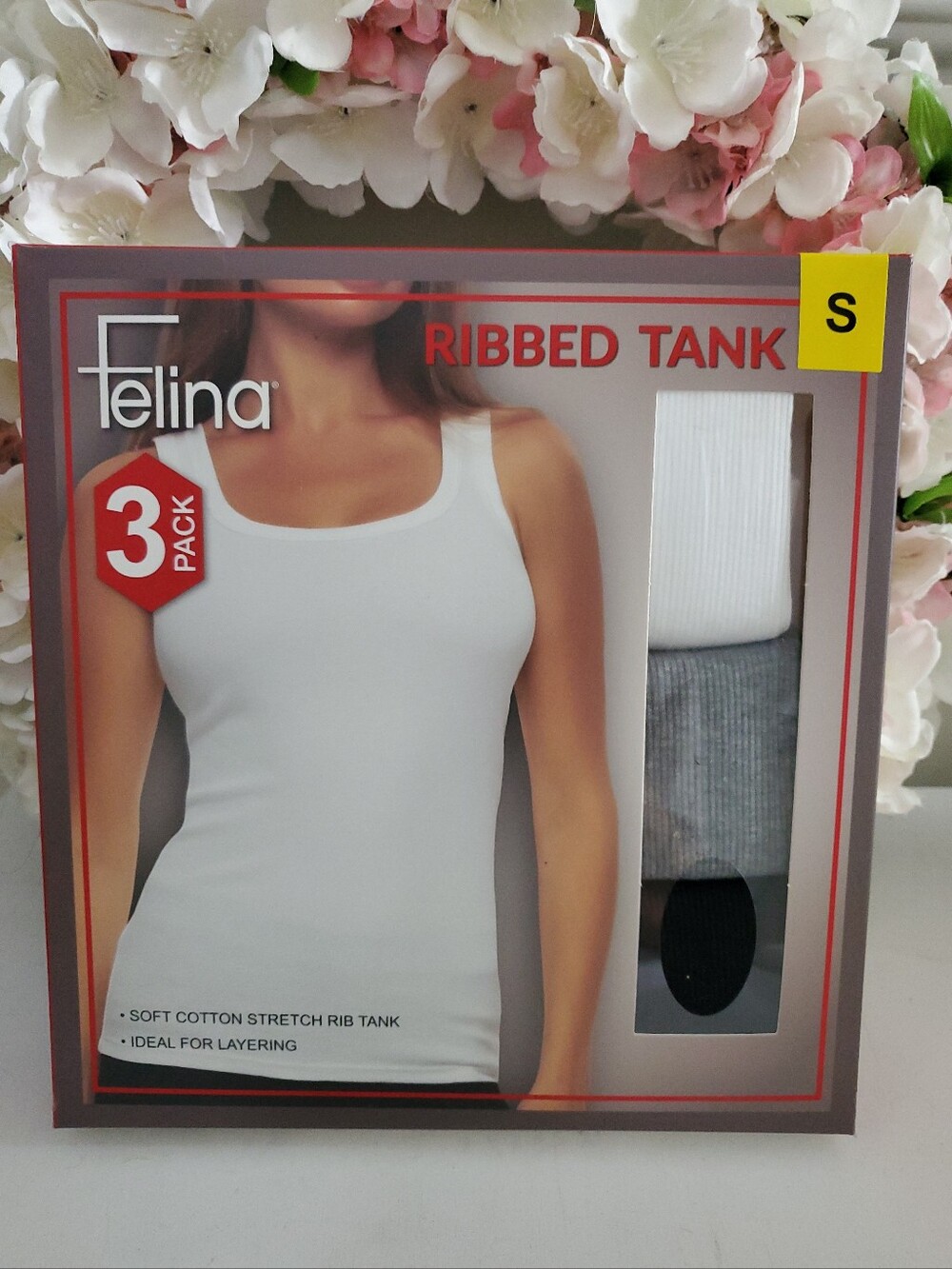 NWB Felina Ribbed Tank Top 3-Pack in White, Gray & Black SIZE S